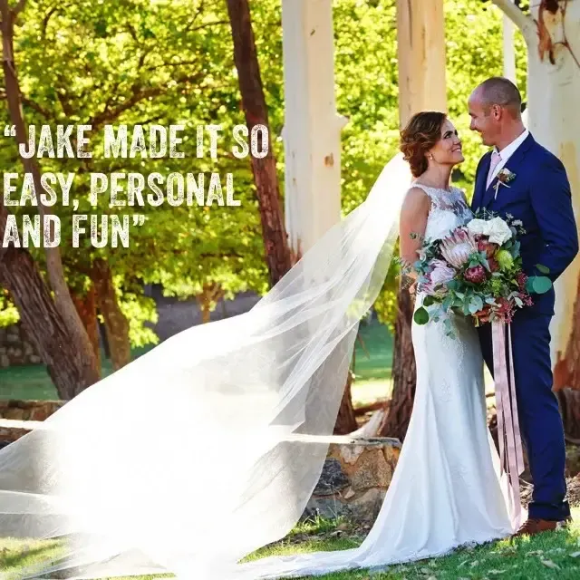 Jake Smith was the marriage celebrant for Ben & Adelaide at Millbrook Winery, Jarrahdale, Western Australia, and they gave him a five star rating for his wedding celebrant services.