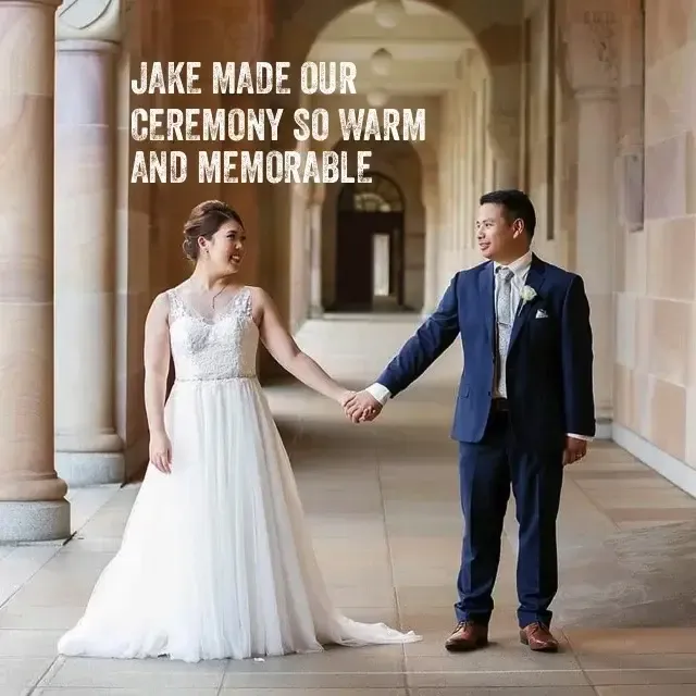 Jake Smith was the marriage celebrant for Jeann & Romeo at Cherbon Waters, Burbank, Queensland, and they gave him a five star rating for his wedding celebrant services.