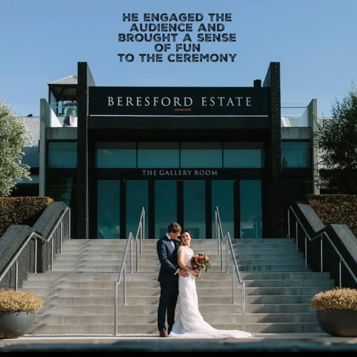 Jake Smith was the marriage celebrant for Amy & Andrew at Beresford Estate, Mclaren Flat, South Australia, and they gave him a five star rating for his wedding celebrant services.